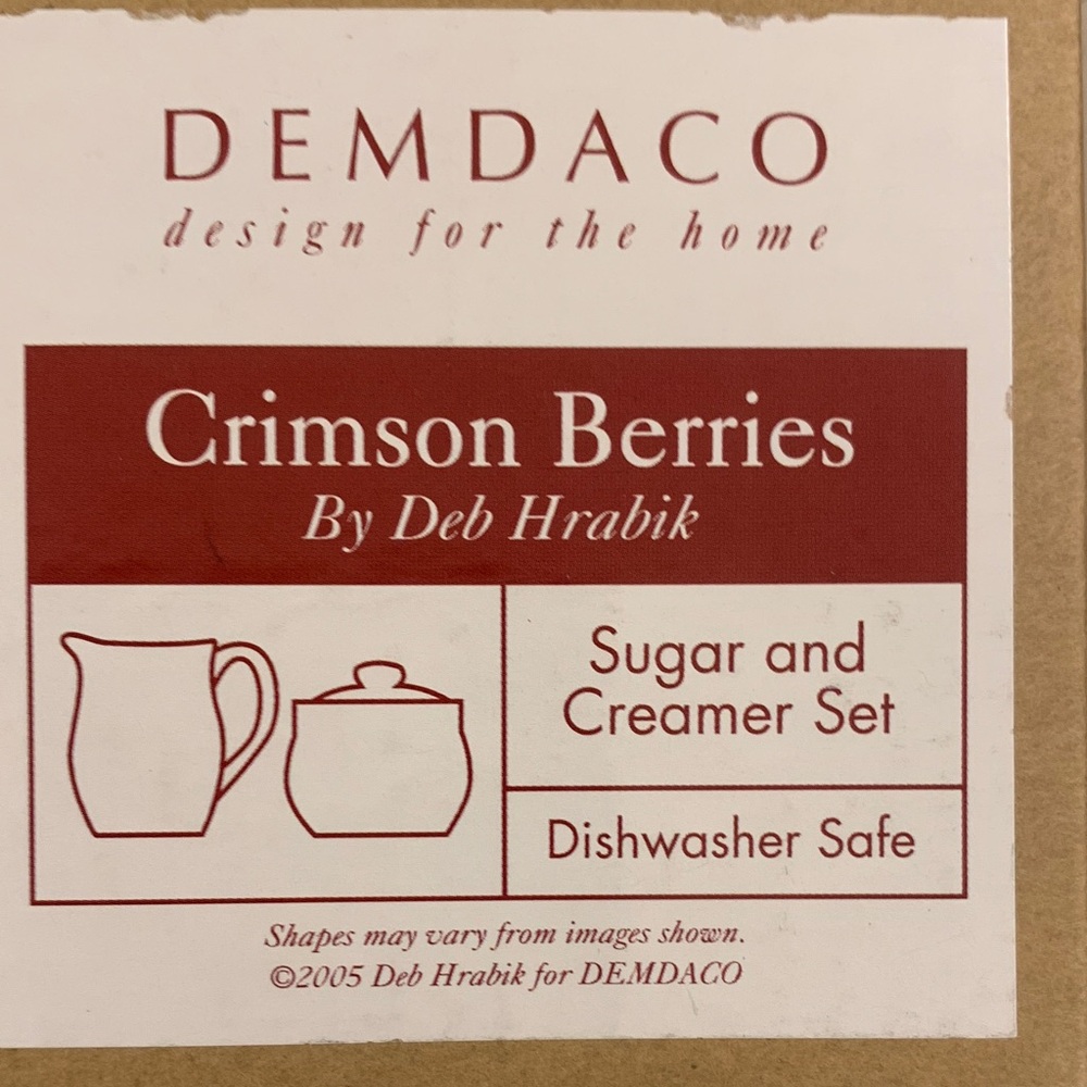 Demdaco Crimson Berries Ceramic Sugar and Creamer Set. - Picture 6 of 8